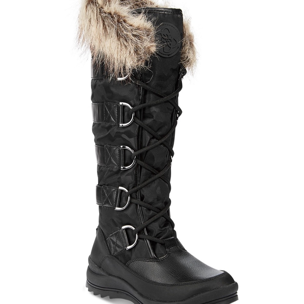 Women's Guess Black Fur-Trimmed Winter Boots